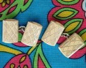 Vintage gold on silver double cufflinks with geometric Art Deco pattern pair pd